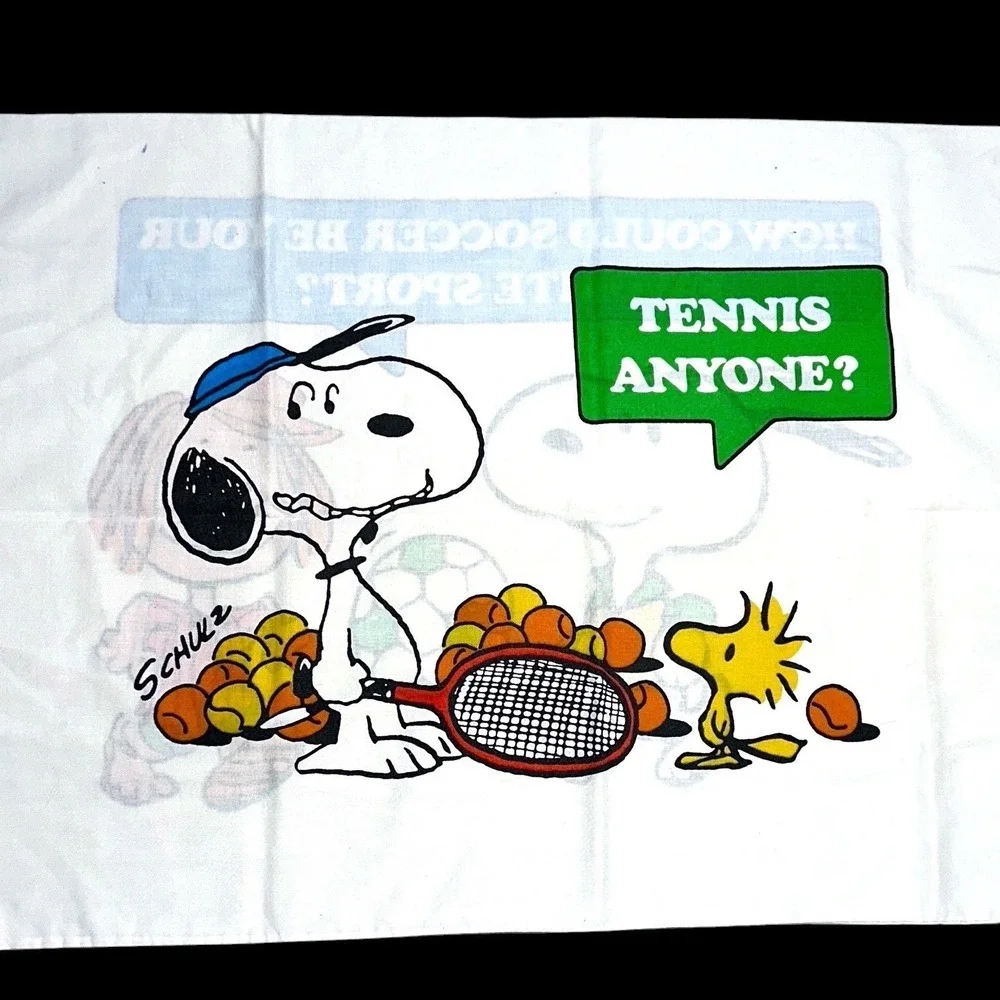 Vintage Peanuts Snoopy Soccer Tennis Pillowcase Woodstock Peppermint Patty USA